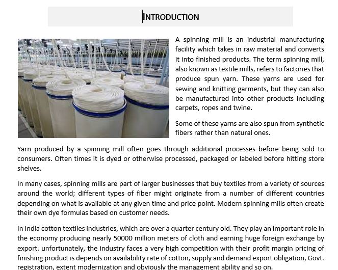 SPINNING MILL PLANT Icrest Models