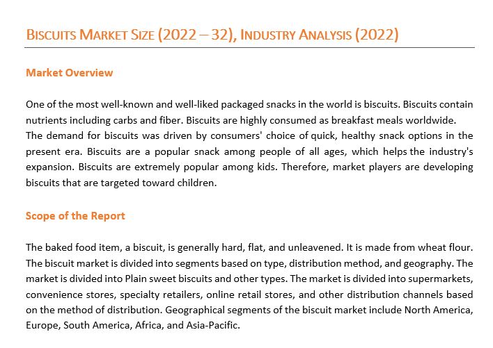 BUSINESS FEASIBILITY REPORT FOR BISCUIT MANUFACTURING