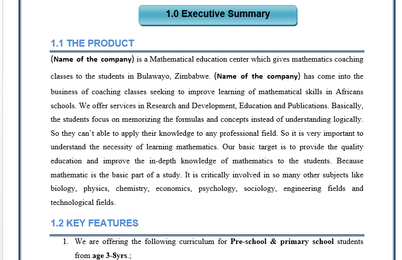 Business Plan of Online Mathematical Education Center