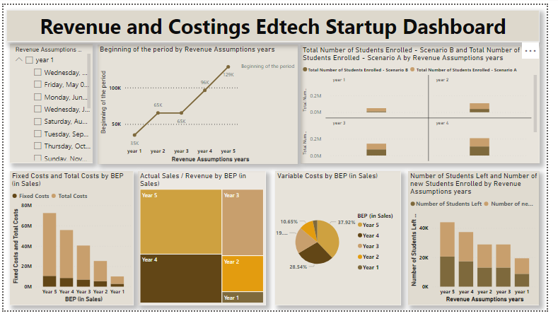 Revenue and Costings Edtech Startup Dashboard