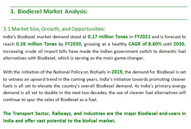 BUSINESS FEASIBILITY REPORT FOR BIO-DIESEL