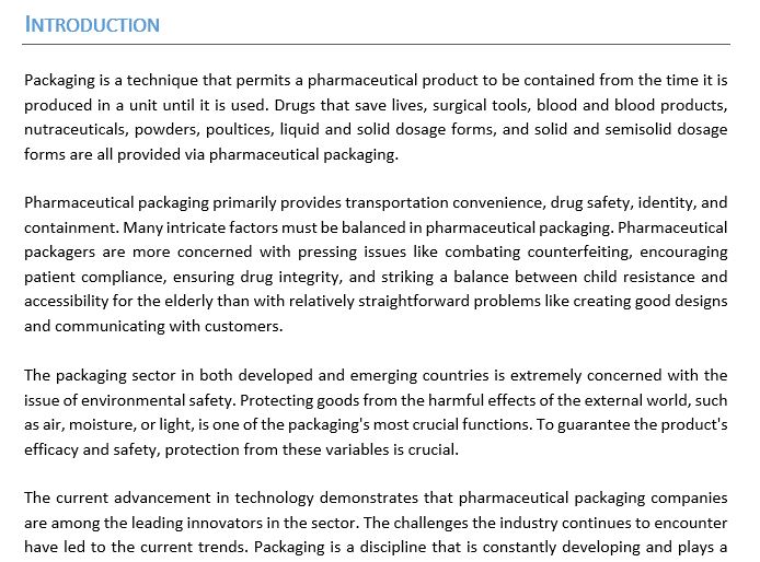 PROJECT REPORT FOR PHARMA PACKAGING