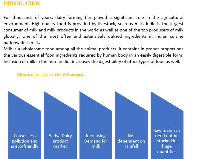 BUSINESS FEASIBILITY REPORT FOR MILK DAIRY FARMING