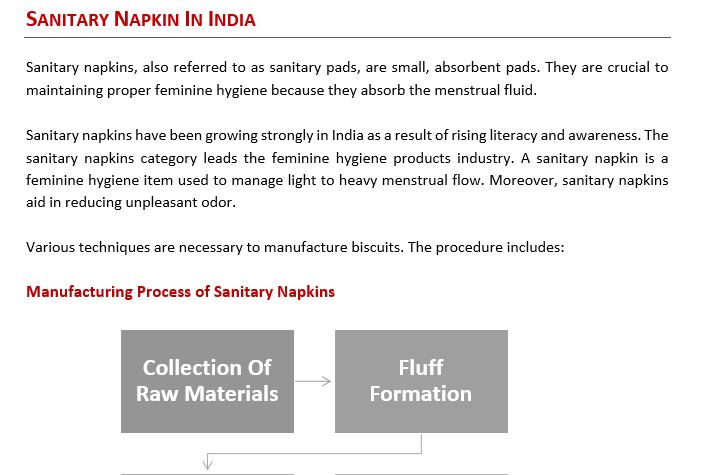 PROJECT REPORT FOR SANITARY NAPKINS