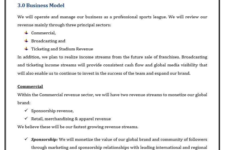 Business Plan For Football Business