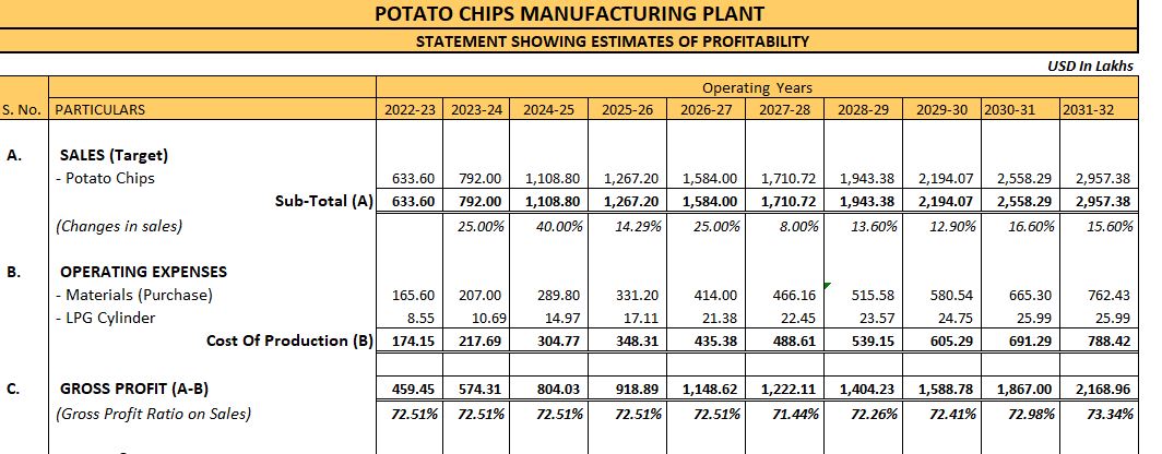 BUSINESS FEASIBILITY REPORT FOR POTATO CHIPS