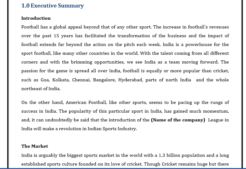 Business Plan For Football League Business