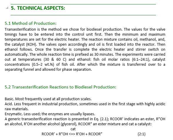 PROJECT REPORT OF BIODIESEL
