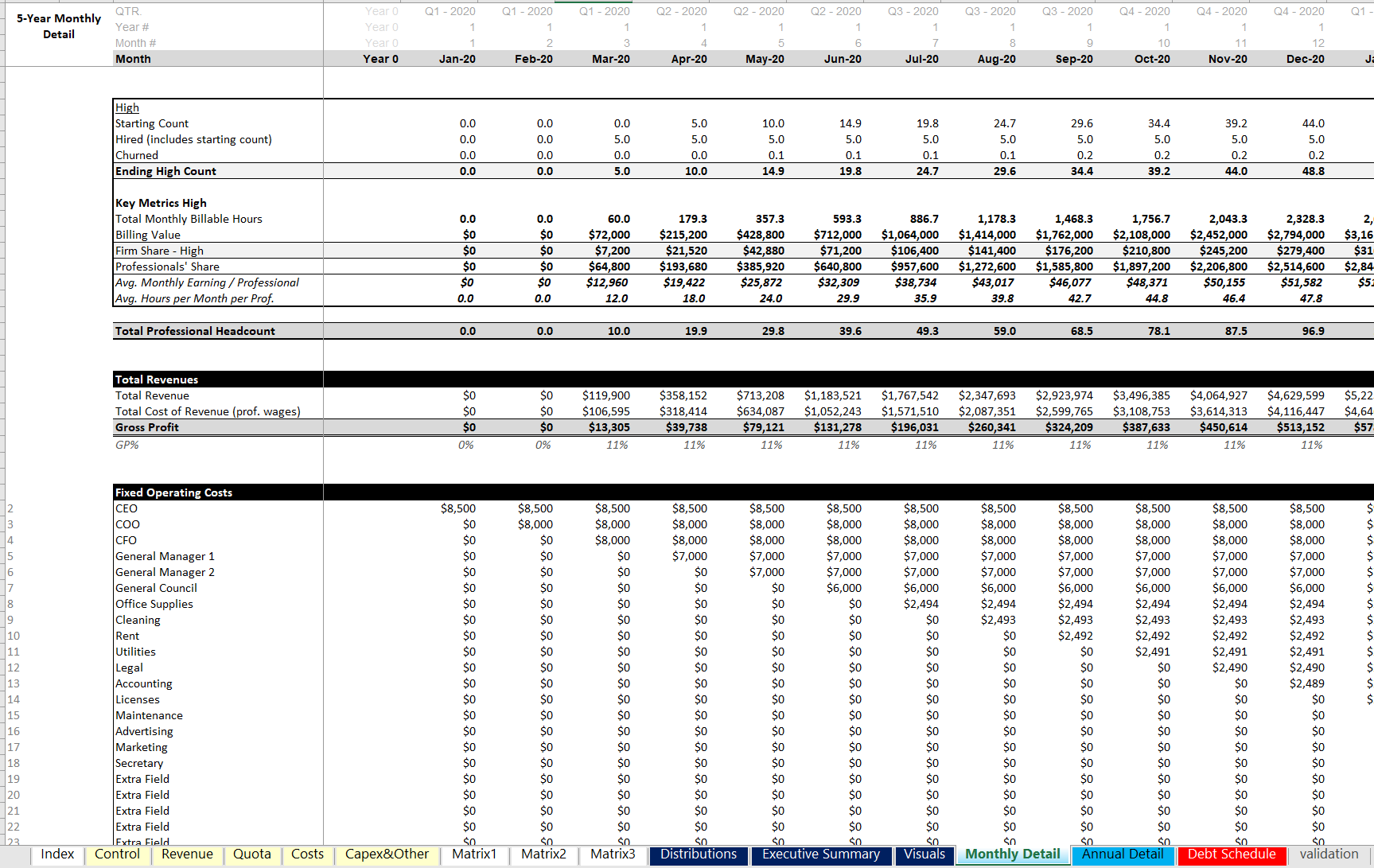 Professional Services Financial Model Template Excel | Icrest Models