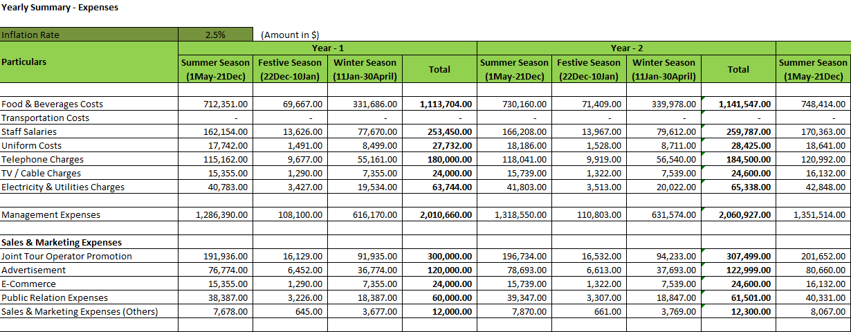 Financial Model of a Resort | Icrest Models