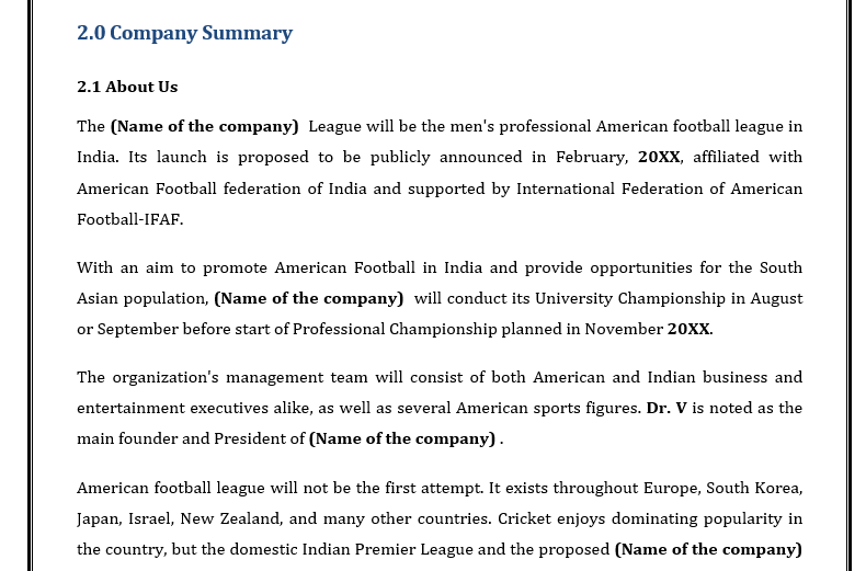 sports academy business plan pdf india